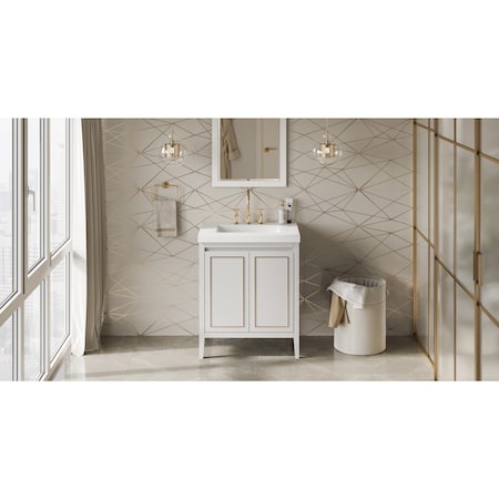 Jeffrey Alexander 30In. White Percival Vanity, Lavante Cultured Marble Vessel Vanity Top, Integrated Rectangle Bowl VKITPER30WHLAR